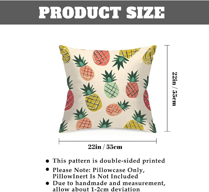 22x22 Inch Outdoor Pillow Covers Set of 2 Waterproof Throw Pillow Covers Decorative Couch Cushion Covers Pineapple Cute Square Pillowcases Protectors for Patio Garden Sofa