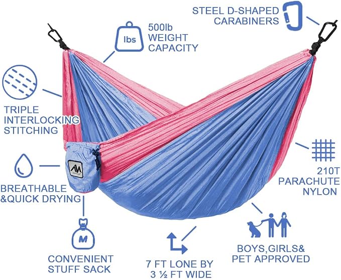 ayamaya Kids Camping Hammock, Small Outdoor Hammock Gifts for Children Girls Boys, Ultralight Kids Camping Gear with Tree Strap & Carabiners,Sling Swing Hammock for Indoor/Outdoor Use