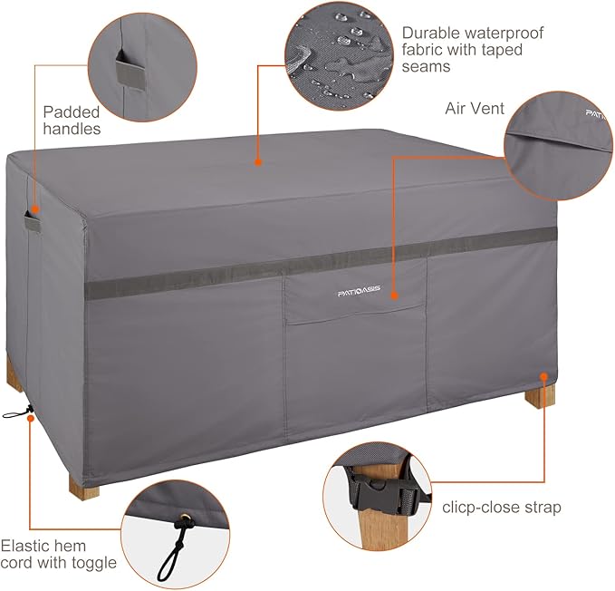 Patio Table Covers Waterproof Rectangular, Hickory Patio Furniture Cover Gray 109''L x 84''W x 32''H Rectangle Outdoor Lawn Table and 7-9 Chairs Covers All Weather Proof