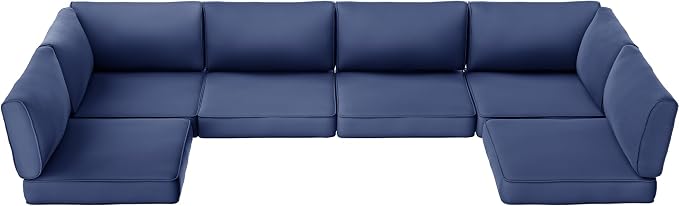 SUNCOZE 14-Piece Outdoor Cushions for Patio Furniture, 25.6"x25.6" Couch Cushion Replacement Designed for 6-Seat Sectional Sofa Sets, Anti-Slip Patio Cushions for Garden, Backyard, Porch (Blue) | 25.6"x25.6" Couch Cushion Designed for 6-Seat Sectional ...