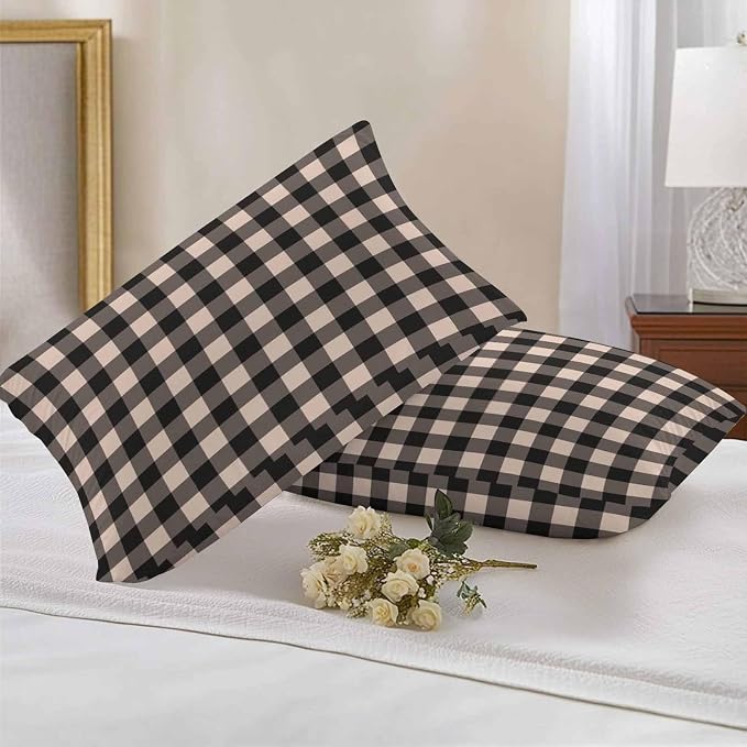 Outdoor Waterproof Throw Pillow Covers Set of 2 Beige Buffalo Plaid Lumbar Pillowcases 20x12 Inches Pastoral Black Checked Decorative Pillows Cushion Case Patio Pillows for Couch Bed Chair Garden