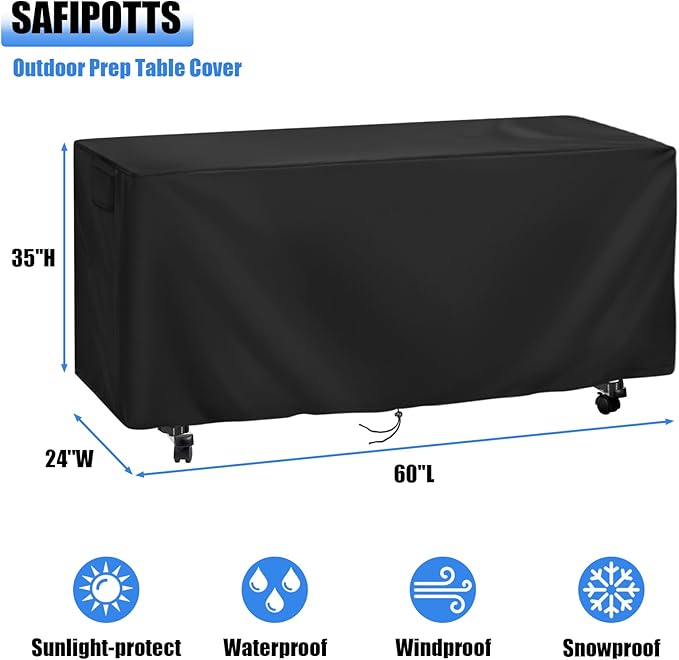 Outdoor Prep Table Cover 60 Inch, Waterproof Patio Stainless Steel Table Cover, Workbench Covers Waterproof, Picnic BBQ Grill Cart Covers (Black) (Black, 60''L x 24''W x 35''H)