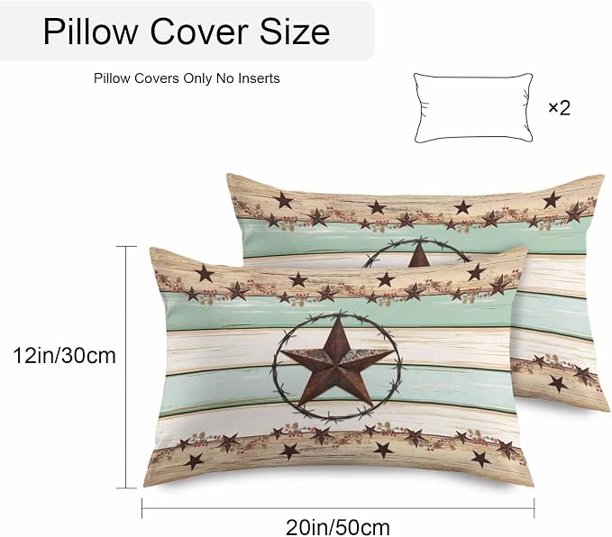 Western Texas Star Green Outdoor Pillow Covers 20x12 Inch Lumbar Pillow Covers Set of 2 Waterproof Decorative Throw Pillow Cases Farmhouse Brown Country Vintage Cushion Covers for Patio Furniture