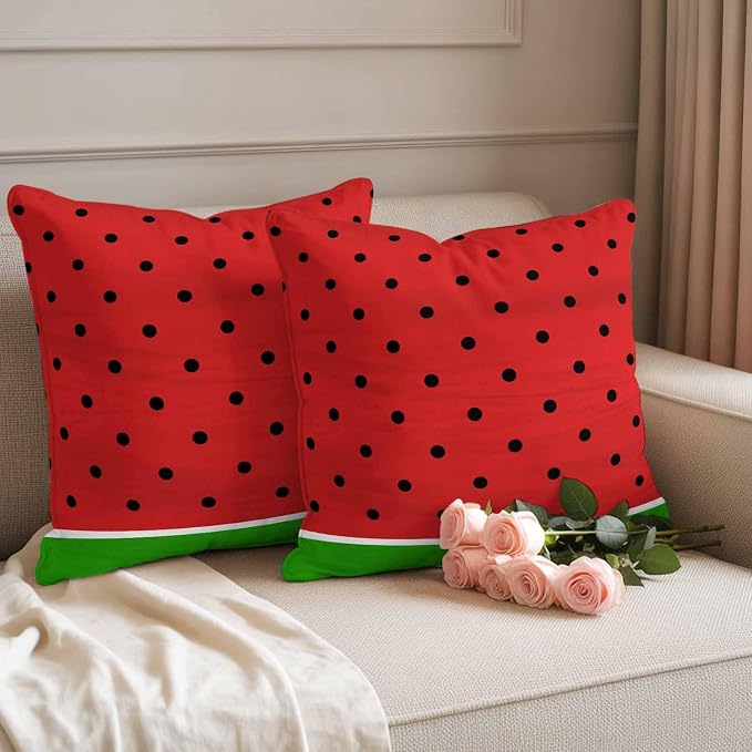 JasmineM Outdoor Pillow Cover 16x16 Inches Set of 2 Watermelon Fruit Waterproof Throw Pillow Covers Red Green Decorative Pillowcases Garden Cushion Case for Patio Couch Sofa