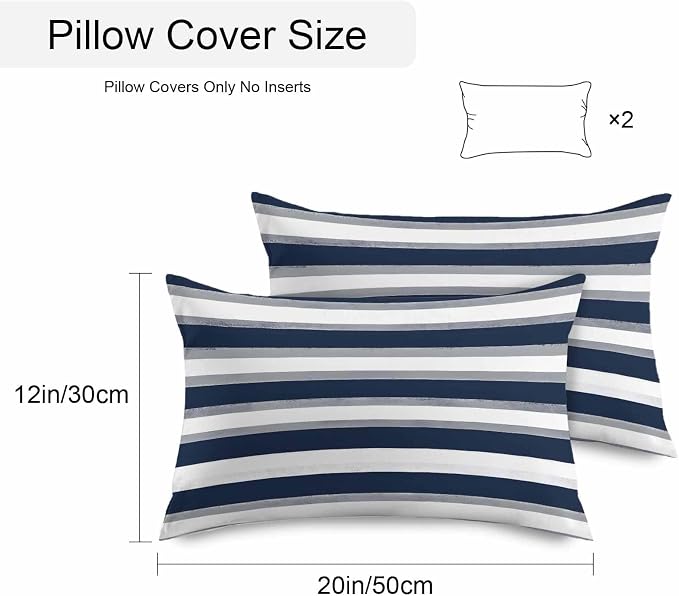 Minimalist Blue Grey White Line Outdoor Pillow Covers 20x12in Pack of 2 Waterproof Pillowcase Classic Colorful Ombre Stripe Decorative Throw Cushion Case for Patio Couch Sofa