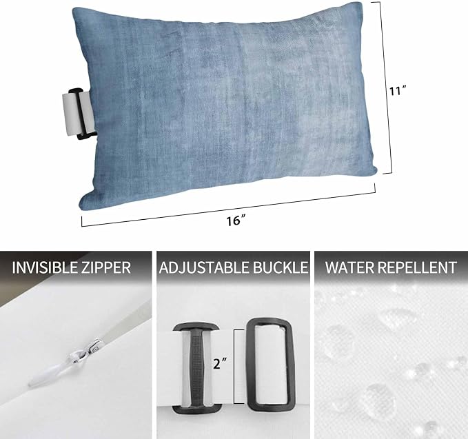 Outdoor Lumbar Pillows 11x16 Set of 2, Vintage Blue Waterproof Throw Pillow Covers with Insert, Modern Abstract Retro Art Decorative Pillowcase Cushion for Couch Sofa Bed