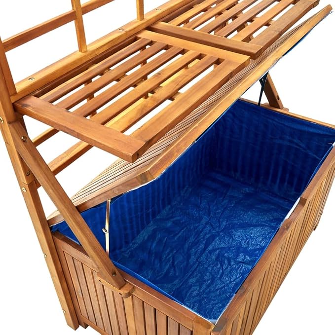 39"x19.7"x63" Outdoor Storage Box with Trellis, Solid Acacia Wood Patio Deck Box for Garden Tools, Rustic Brown, Weather-Resistant Chest for Yard, Balcony & Porch