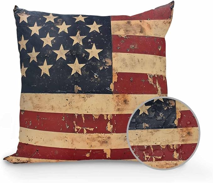 Outdoor Waterproof Throw Pillows Old Vintage American Flag Patriot Patio Pillows,Decorative Pillow Covers with Insert,Pillow Cushion Case for Garden Couch Sofa Stars and Stripes