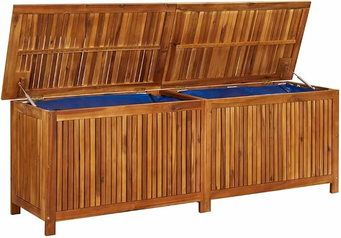 Solid Acacia Wood Storage Box 68.9 in x 19.7 in x 22.8 in, Large Outdoor Deck Box with Waterproof Liner, Heavy Duty Garden Storage Chest for Patio Cushions and Blankets