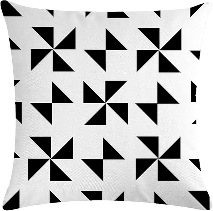 Pack of 4 Waterproof Outdoor Indoor Throw Pillow Covers 18x18 Inches Boho Black White Pillowcases Double Side Printed Cushion Covers for Garden Patio Furniture Sunbrella Sofa Couch, 45X45 cm