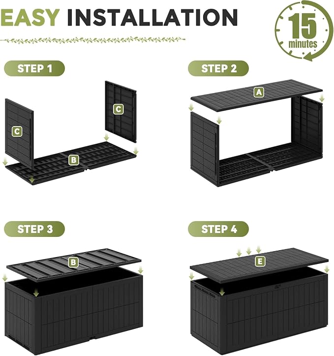 UDPATIO 120 Gallon Deck Box Outdoor Storage Box Lockable Waterproof Resin Indoor Outdoor Storage Container for Patio Cushions, Tools, Package Delivery Boxes for outside
