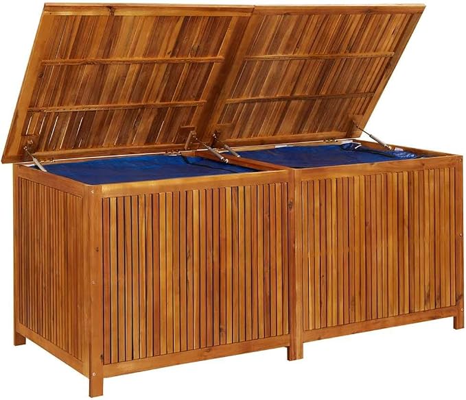 Outdoor Storage Box, Large Patio Deck Box with Zippered Liner, Solid Acacia Wood Storage Chest for Garden, Balcony, Living Room, 68.9 x 31.5 x 29.5 in, Brown