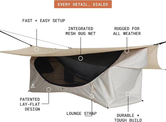 Haven Tents Lay Flat Hammock Tent - Waterproof Camping Hammock with Mosquito Net, Insulated Pad and Rainfly - Haven Tent, Haven XL, Haven Safari