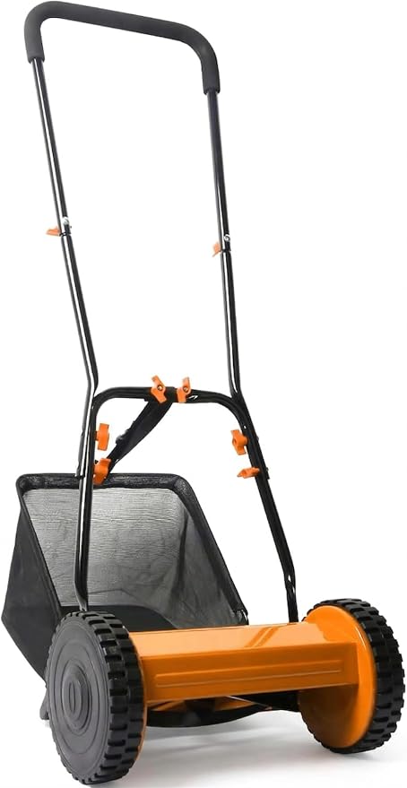 14in Push Along Lawn Mower - Lightweight 13.2 lbs - 4 Cutting Heights 0.6" to 1.6" - Rear Roller for Stripes - 14in Heavy Duty Steel Blades - 4.8 Gallon Collection Box (14 in)