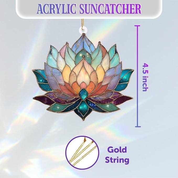 Lotus Stained Glass Acrylic Ornament – Colorful Lotus Flower Suncatcher for Windows, Christmas 2026 Ornament, Holiday & Spiritual Home Décor, Unique Handmade Gift(Sun-24)