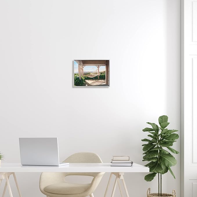 'Tranquil Hammock Warm Sunlit Porch Rural'| Framed Giclee Art | Stupell Industries | Gray, 14 x 11 Inches, Easy to Hang and Sturdy, Made in USA, by Tom Mielko