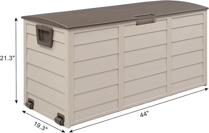 Brown 75 Gallon Outdoor Storage Deck Box, Patio Storage w/Lockable Storage Bench for Patio Furniture, Outdoor Cushions, Garden Tools & Sports/Pools Organization 260L 44"L x 21.3"W x 19.3"H