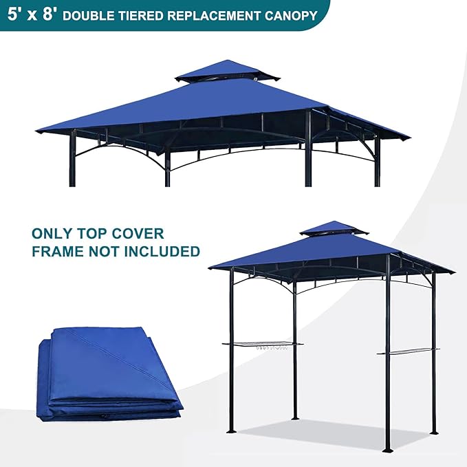 Grill Gazebo Replacement Canopy Top - Wonwon 5x8 Gazebo Roof Double Tiered Outdoor BBQ Roof Cover Grill Shelter Only Fit for Model L-GG001PST-F (Blue)