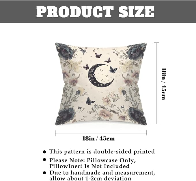 18x18 Inch Outdoor Pillow Covers Set of 2 Waterproof Throw Pillow Covers Decorative Couch Cushion Covers Boho Moon Floral Square Pillowcases Protectors for Patio Garden Sofa