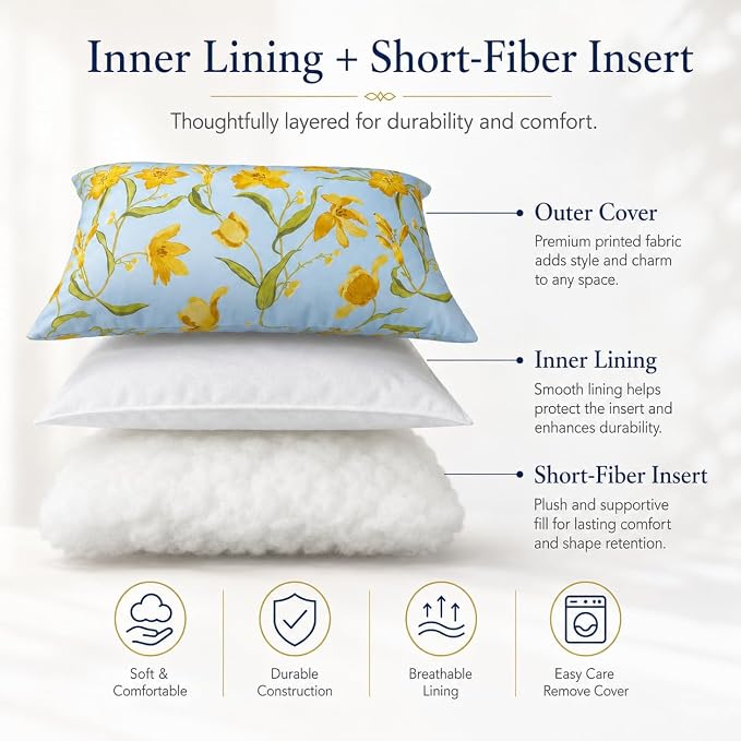 Pack of 2 Patio Lumbar Pillows 12"x20" | Fade Resistant Outdoor Waterproof Lumbar Pillow with Inners Decorative Garden Lumbar Cushions for Home Patio Terrace Sofa