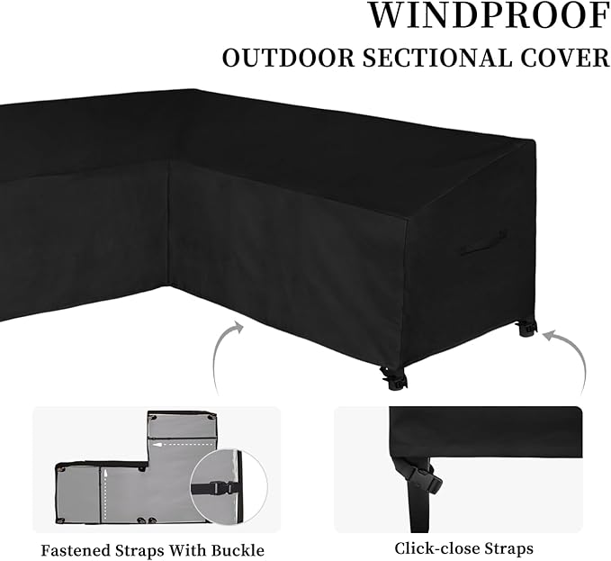 Easy-Going Patio L-Shaped Sectional Sofa Cover, 110"X85" Waterproof Heavy Duty Outdoor Garden Furniture Cover with Air Vent (Right Facing, Black)