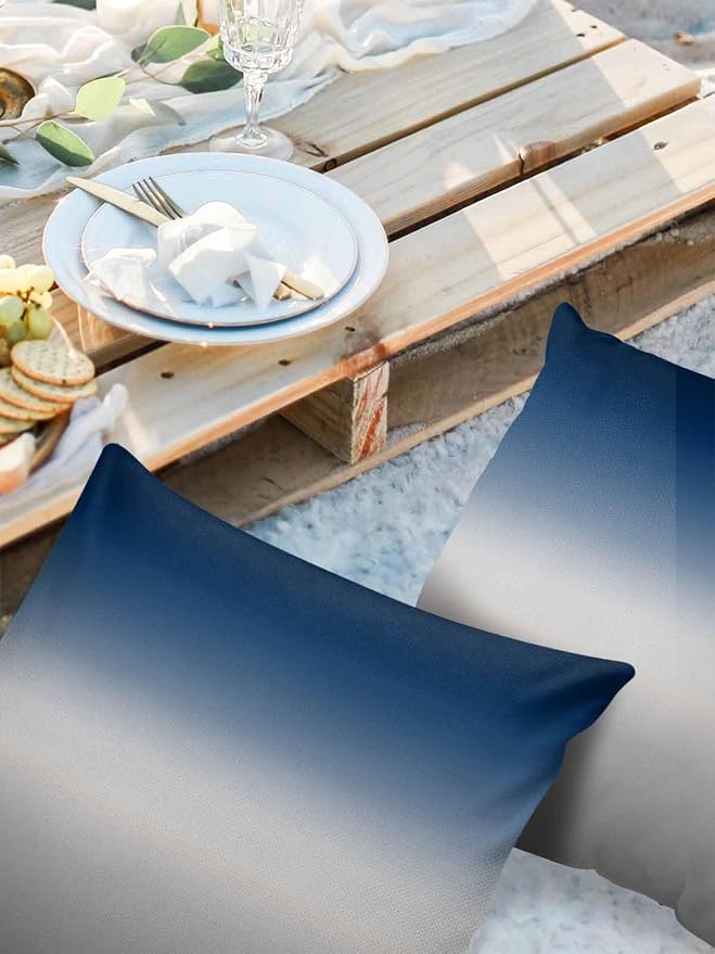 Outdoor Waterproof Throw Pillow Covers Set of 2 Blue Grey Ombre Pillowcases 20x20 Inches Gradient Gradual Color Patio Decorative Pillows Cushion Case Patio Pillows for Couch Bed Chair Garden