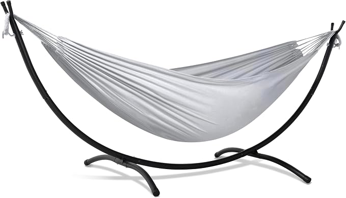 SUNCREAT Stand Alone Hammocks for Outside, 2 Person Self Standing Hammock, Light Gray