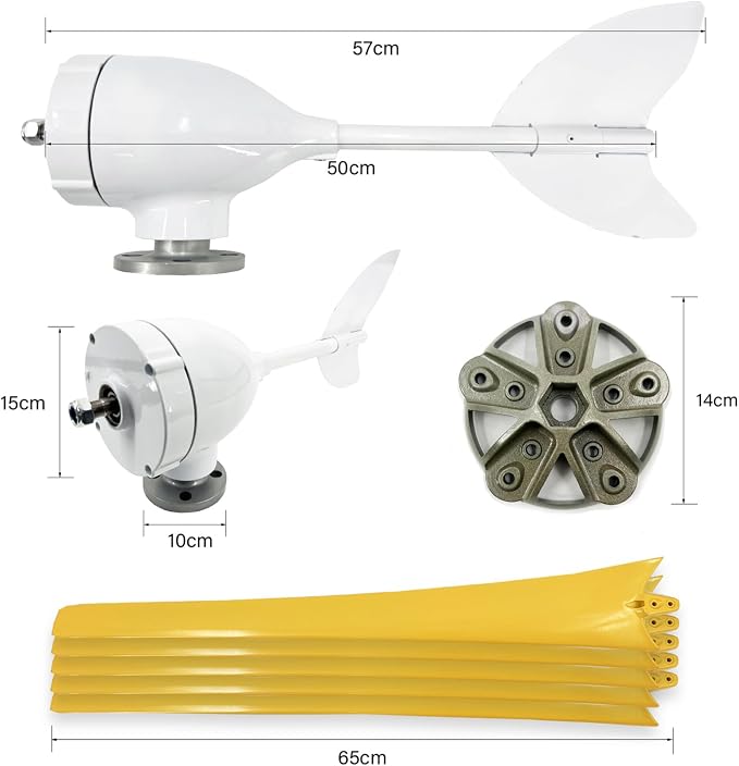 800W-1200W Wind Turbine Generator Kit 12V/24V/48V with MPPT Controller & 5 Yellow Blades, Pure Copper Core Windmill for Outdoor Power Solutions