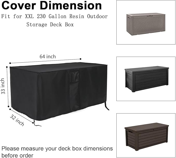 Patio Deck Box Cover for XXL 230 Gallon Outdoor Storage Box, Waterproof Outdoor Storage Box Cover Rectangle Furniture Covers - 64 x 32 x 33 Inch