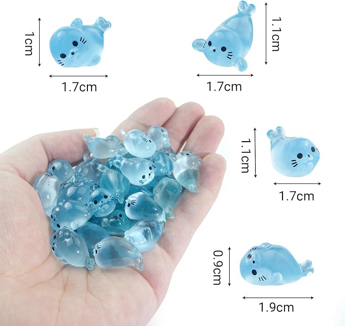 32Pcs Glow in Dark Mini Resin Seal Figurines - 4 Styles Luminous Sea Animals for Terrarium Decor, Fairy Garden, Aquarium, Small Resin Animals with Storage Box