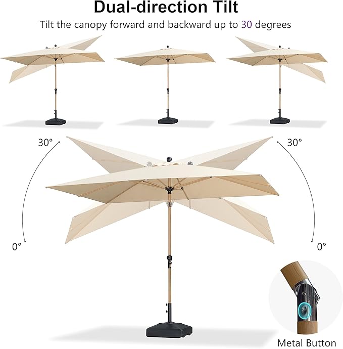 PURPLE LEAF 6' x 9' Patio Umbrella with Base Market Umbrella Rectangular Outdoor Umbrella with Push Button Tilt & Crank and 8 Ribs Aluminum Table Umbrella for Pool Backyard Beach, Beige