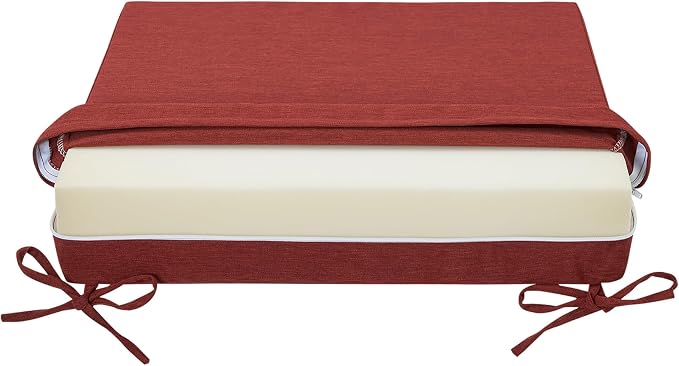 Magpie Fabrics Indoor Outdoor Cushion Cover Replacement 2 Pack, NO Insert! Water Repellent Slipcover with Ties Decor for Patio Garden Chair Sofa Bench Wicker(Dark Red, 22x20x4 Inch)