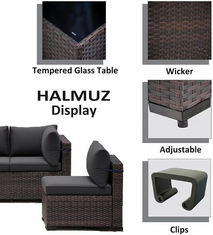 9 Pieces Outdoor Patio Furniture Sets,Wicker Conversation Set Sectional Sofa,Includes 8 All-Weather High Back PE Rattan Seating Components w/Thickened Cushions&Coffee Table,Gray