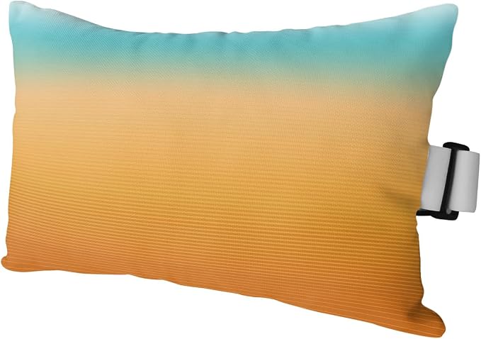 Outdoor Pillows Covers with Inserts Teal Turquoise Yellow Orange Ombre Stripe Gradient Waterproof Pillow with Adjustable Strap Throw Pillows for Patio Furniture Pool Lounge Chair, 11x16 Inch, 1PCS