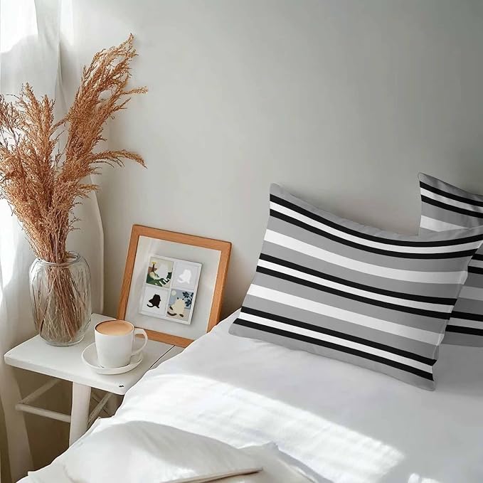 Lumbar Pillow Covers 20x12 Inch Set of 2, Black Gray Striped Waterproof Outdoor Pillow Covers, Contemporary Minimalist Lines Art Decorative Cushion Pillowcases for Couch, Sofa, Bed, Garden, Patio