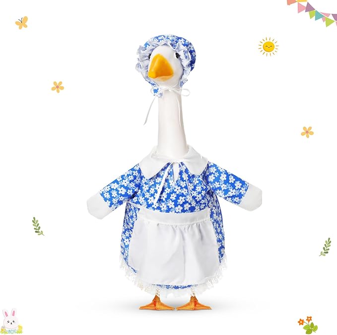 FuWeave Summer Porch Goose Outfit for 17" Daisy Lawn Goose Costume Clothes for Outdoor Patio Yard Lawn Art Decoration