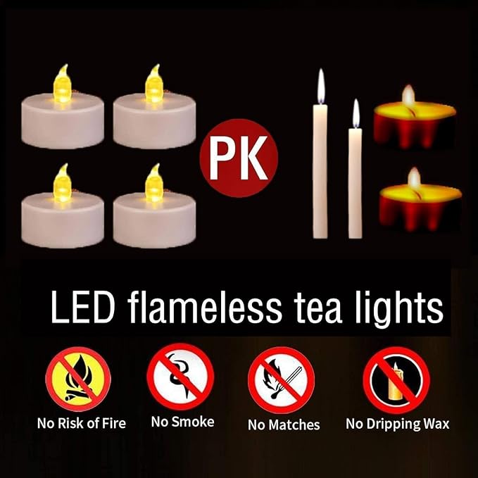 Hanzim LED Tea Lights Candles- 12PACK Warm Yellow Flameless Candles Realistic and Bright Flickering Long Lasting 200Hours for Holiday Celebration,Party,Home Decoration,Battery Operated