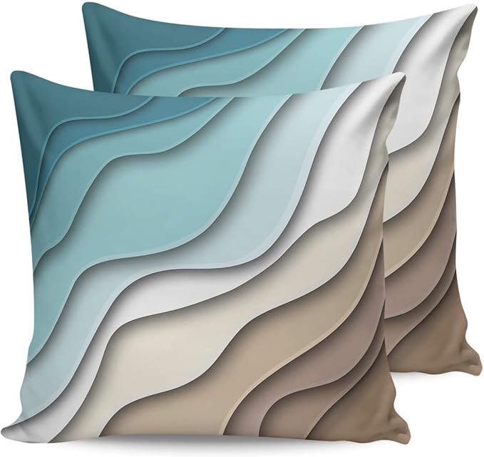 Ombre Abstract Geometry Gradient Teal to Brown Outdoor Waterproof Throw Pillow Covers 26 x 26 Inch Set of 2, Pillowcases Decorative Square Cushion Cases for Patio Furniture Couch Porch Garden
