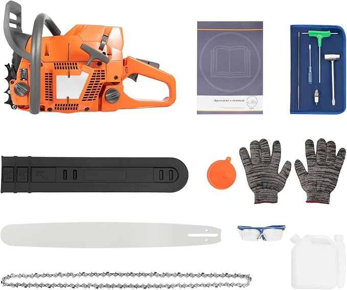 24 Inch Gas Chainsaw, 71.8CC 2-Stroke 3900W Handheld Cordless Gasoline Chainsaw, 2800RPM Single Cylinder Air-Cooled Gas-Powered Chain Saw for Wood Cutting Tree Trimming