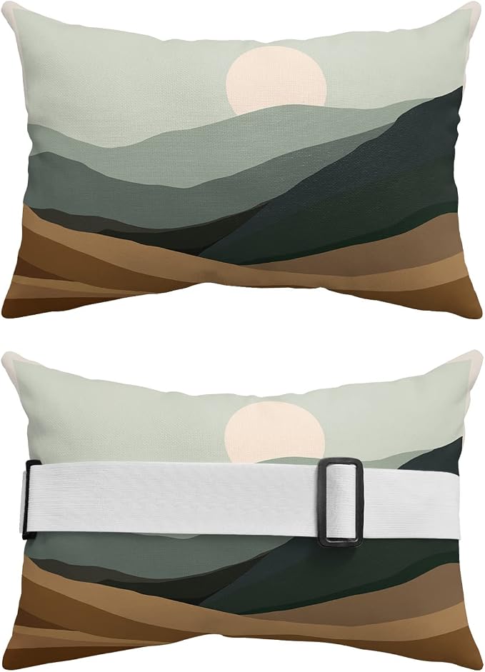 Indoor|Outdoor Waterproof Pillow Case Set of 2 - Windproof Pillow Covers with Adjustable Elastic Band Abstract Distant Mountain Sunset Landscape Pillowcase for Couch Cushion Patio Furniture 12x20 Inch
