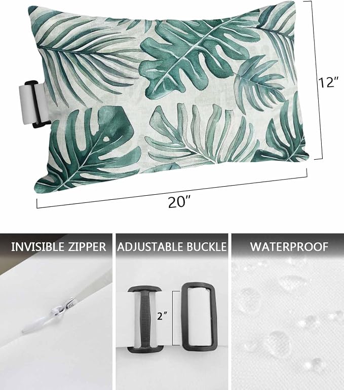 Pack of 4 Outdoor Lumbar Pillow Covers 12x20 Inch, Turquoise Monstera Deliciosa Waterproof Throw Pillow Covers Set, Summer Botanical Tropical Decorative Cushion Cases for Patio Porch Car