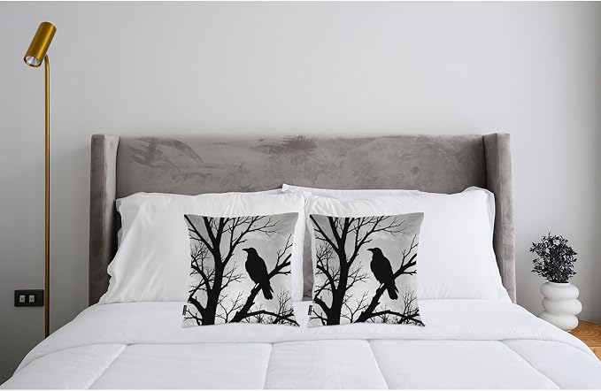 Swono Raven Pack of 2 Throw Pillow Cases, Wild Bird Black Ravens On Tree Branch Cozy Pillow Cover Square 18"X18" Cushion Case Set Pillowcase Decorative for Home Sofa Bedroom Car Office