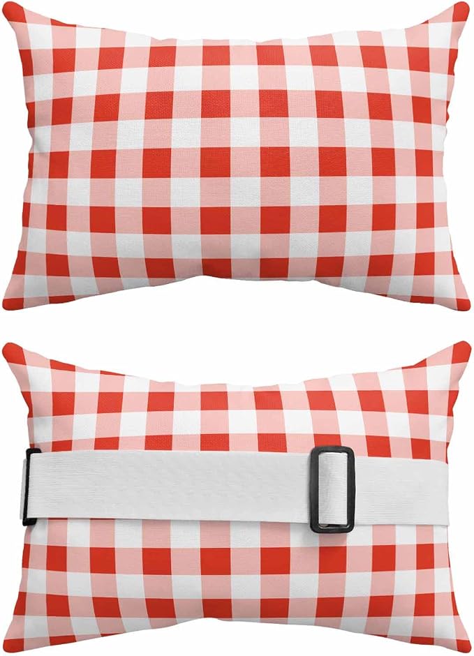 Pack of 4 Outdoor Lumbar Pillow Covers 12x20 Inch, Orange Red Checkered Waterproof Throw Pillow Covers Set, Farmhouse Buffalo Plaid Indoor&Outdoor Decorative Cushion Cases for Patio Porch Beach