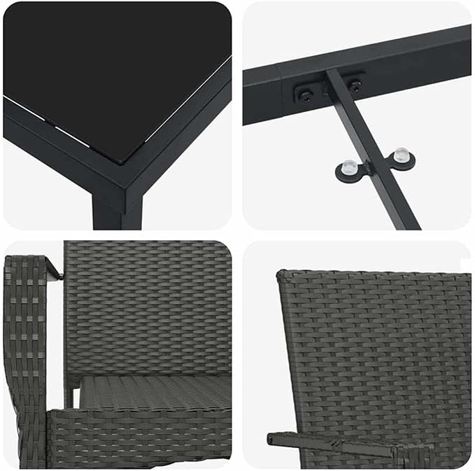 Afuera Living 7-Piece Poly Rattan Garden Dining Set, Black Finish, Cushioned Seating for 6, Tempered Glass Tabletop, Weather-Resistant Outdoor Furniture for Patio or Garden Dining and Entertaining