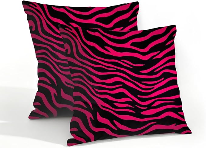 18x18 Inch Outdoor Pillow Covers Set of 2 Waterproof Throw Pillow Covers Decorative Couch Cushion Covers Hot Pink Black Zebra Print Square Pillowcases Protectors for Patio Garden Sofa