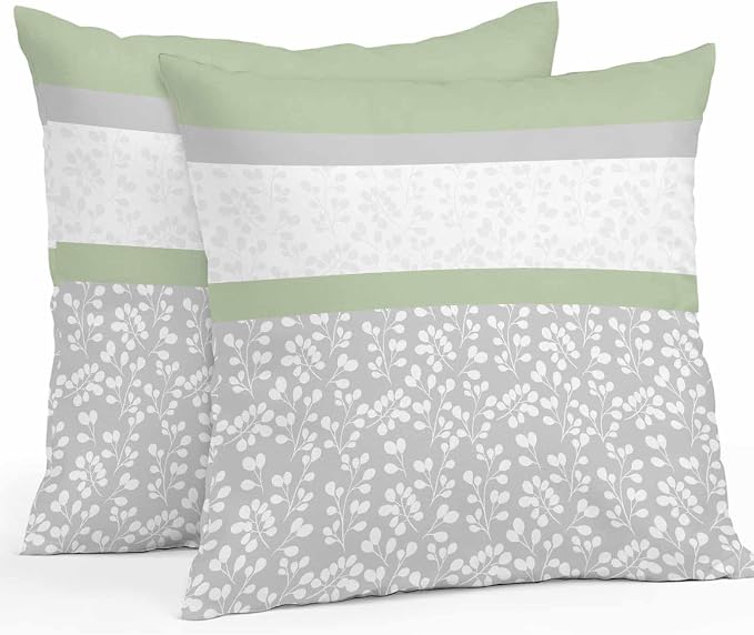 Farmhouse Flower Design Outdoor Pillow Covers 18x18in Pack of 2 Waterproof Pillowcase Green Grey White Stripe Stitching Decorative Throw Cushion Case for Patio Couch Sofa