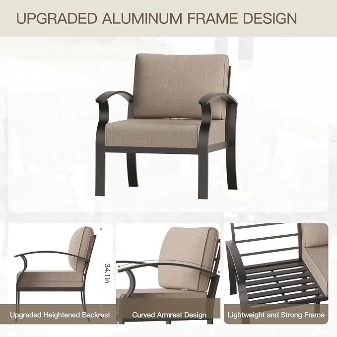 Aluminum Patio Furniture Set with Coffee Table,8 Seats Metal Modern Outdoor Furniture w/5.1" Thick Cushions,Patio Sectional for Patio,Backyard,Sand