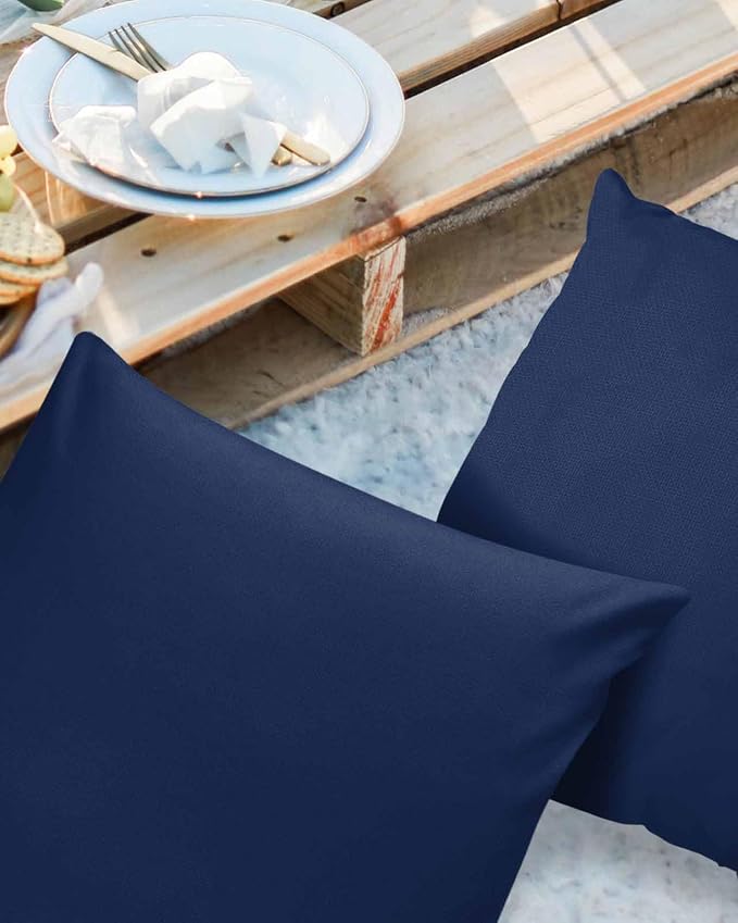 Outdoor Waterproof Throw Pillow Covers 24x24in, Navy Blue Cushions for Garden Patio Furniture Chairs Set of 2, Nautical Home Decor Couch Sofa Polyester Pillow Cases