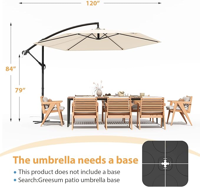Greesum Patio Umbrella, Outdoor Table Umbrella with Push Button Tilt, Crank and 8 Sturdy Ribs