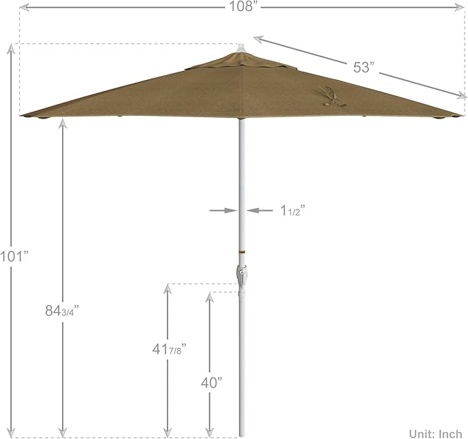 California Umbrella 12-Year Protection 9' Rd Aluminum Patio Umbrella, Crank Lift, Auto Tilt, White Finish, Sunbrella Linen Sesame